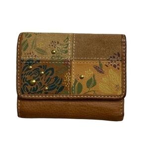 Fossil brown leather patchwork wallet